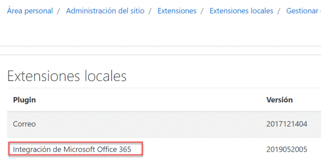 Plugin de Office365 como extensión local de moodle
